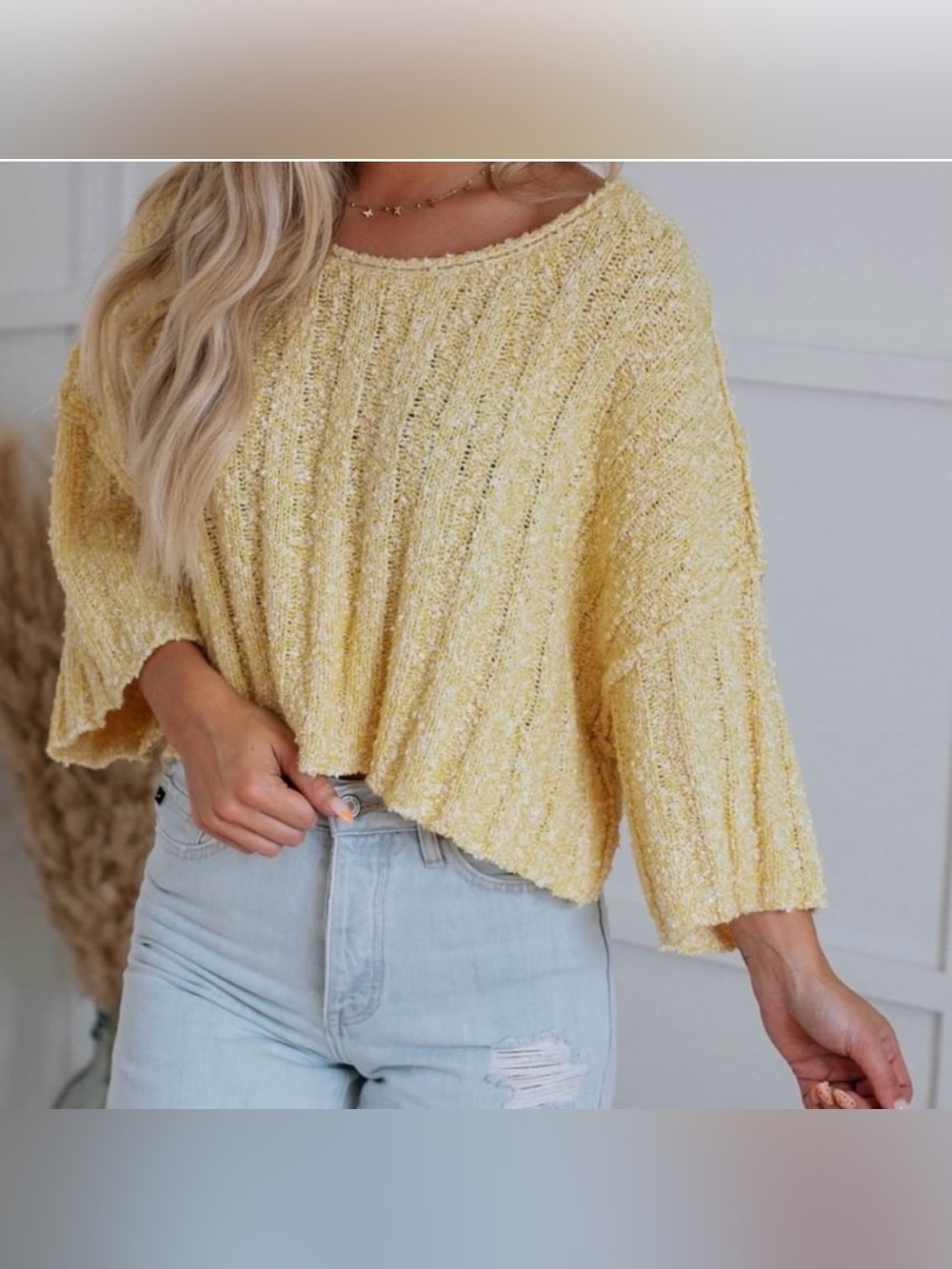 Peach Love California Soft Knit Boxy Yellow Sweater